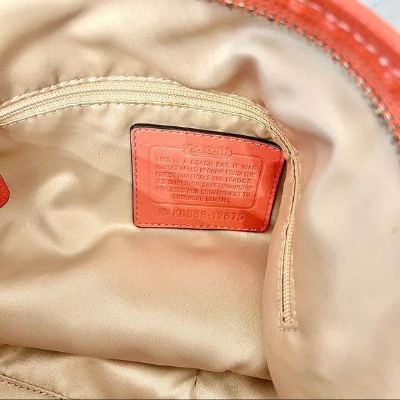 NWOT Coach SHOULDER BAG Canvas Purse with Coral Leather Strap - Picture 9 of 13